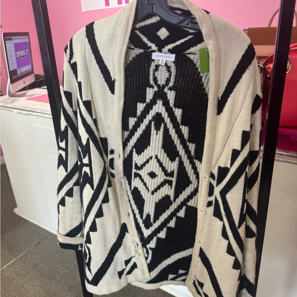 Active USA Black and White Cowl Neck Sweater